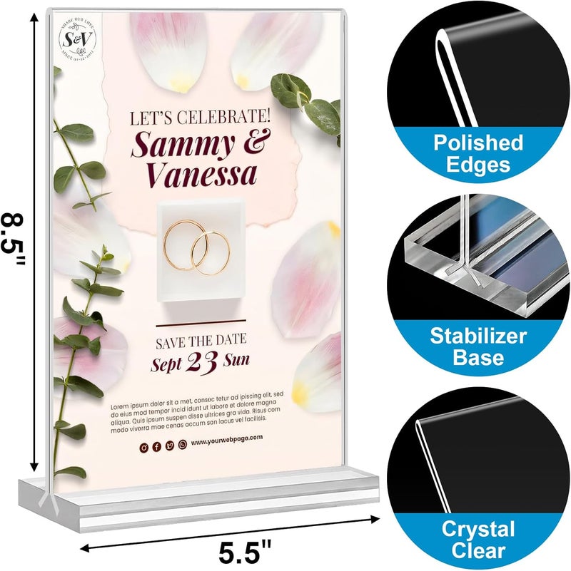 Arrobust Acrylic Sign Holder 5.5 x 8.5, 10 Pack Double-Sided Stand up Table Top Clear Sign Holders, T Shape Plastic Acrylic Picture Frame Menu Flyer Paper Holder Display Stands for Office Store Wedding Party - Image 2